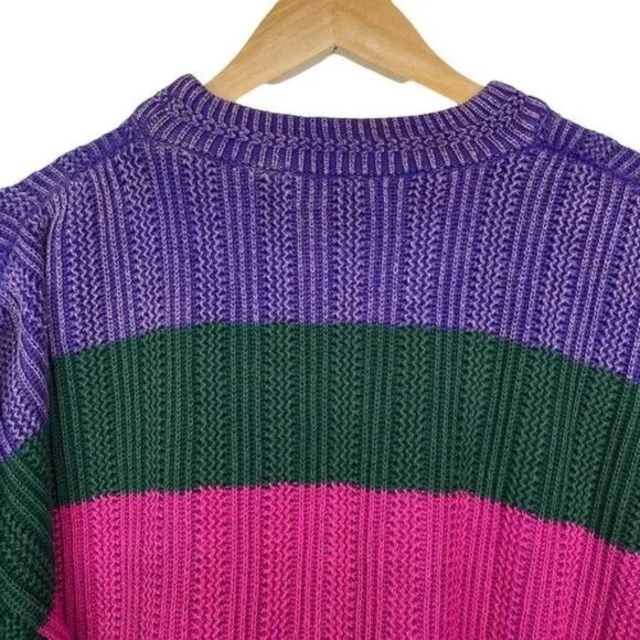 NWT NAUTICA WOMEN'S VINTAGE RAINFOREST STRIPED CHUNKY SWEATER LARGE - Picture 5 of 7